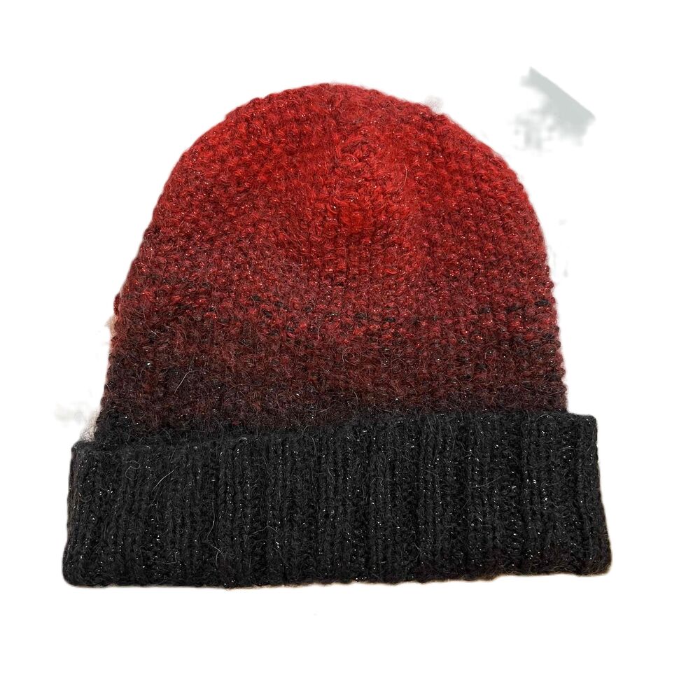 Eugenia Kim Metallic Knit Beanie Hat Color Gradient Folded Cuff Womens
